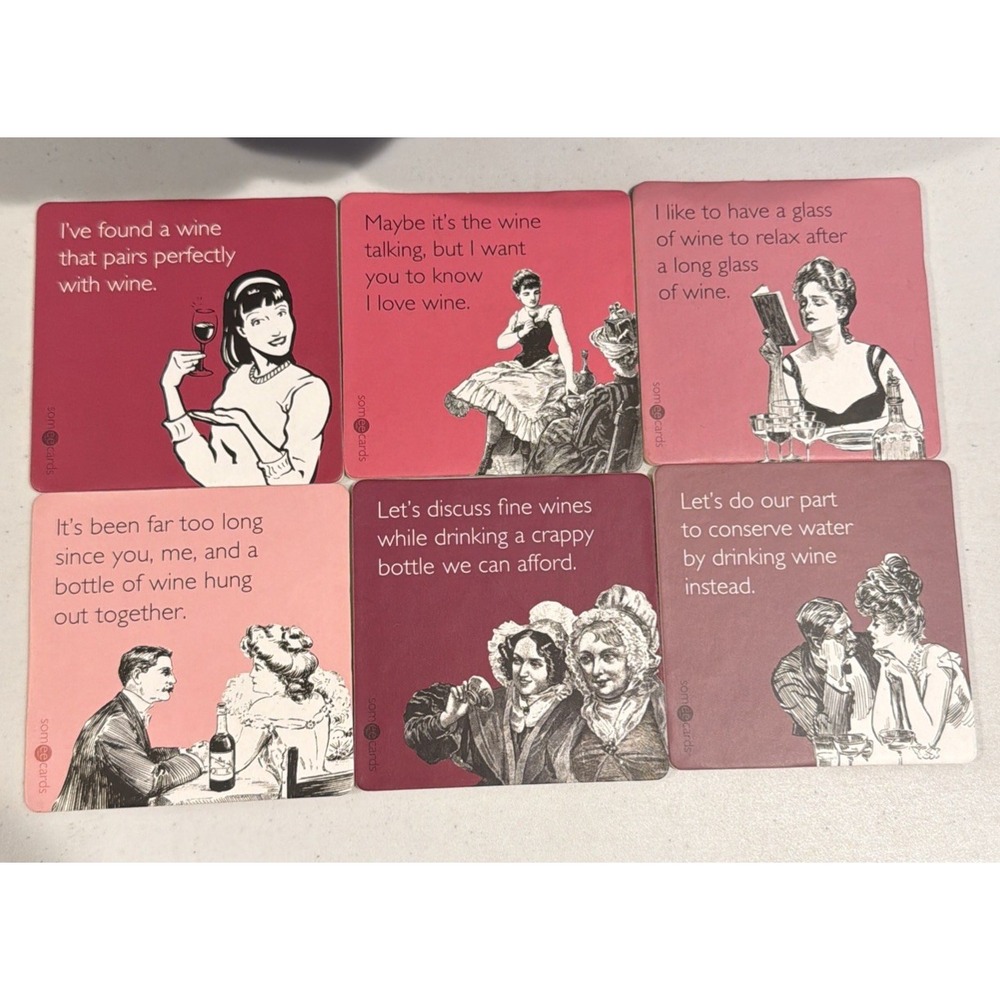 Wine Lovers Assorted Funny Coasters 6-Pack Humor Quote‎ Drinks NEW Somee Cards